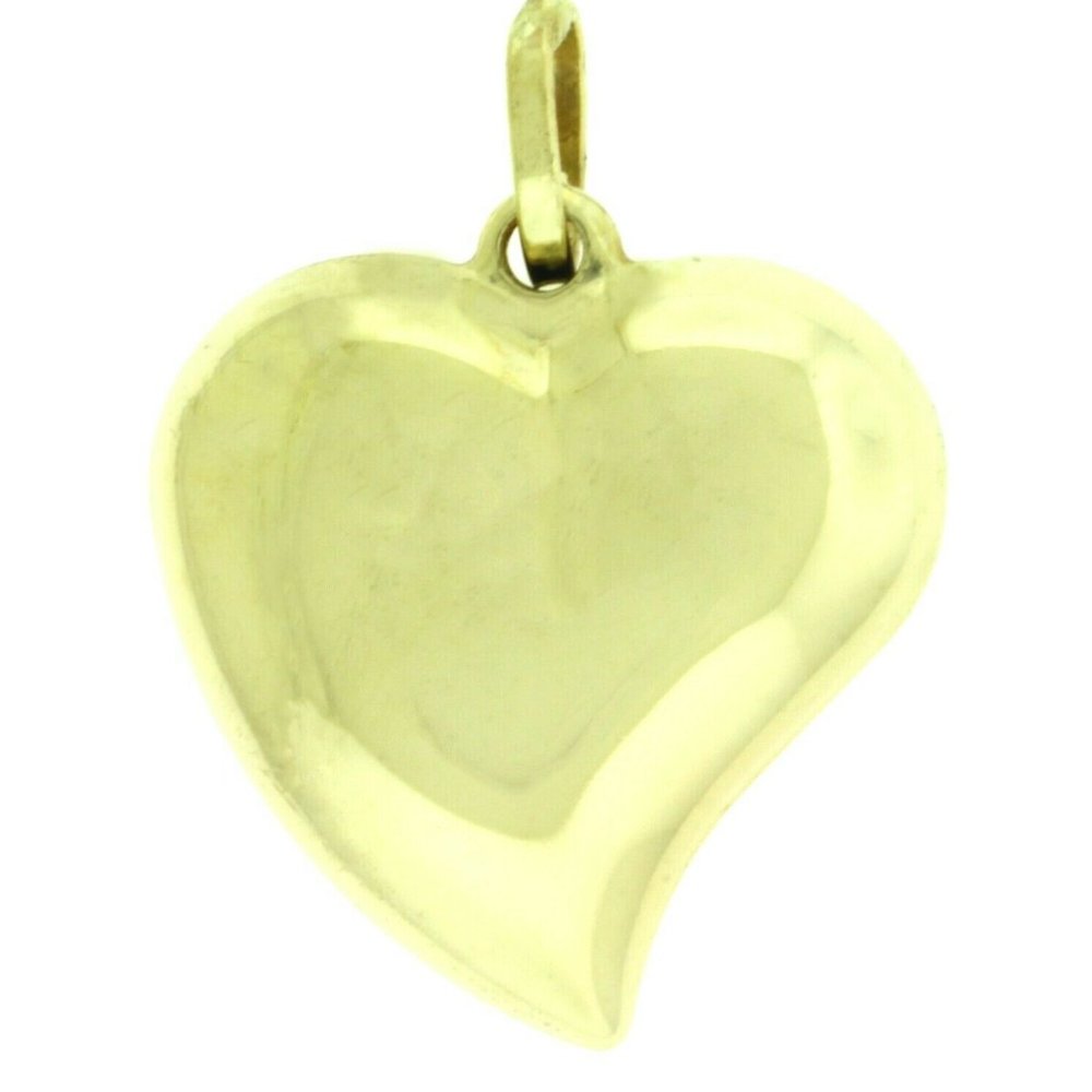 New Real 14K Gold 3D Heart Pendant Charm Necklace